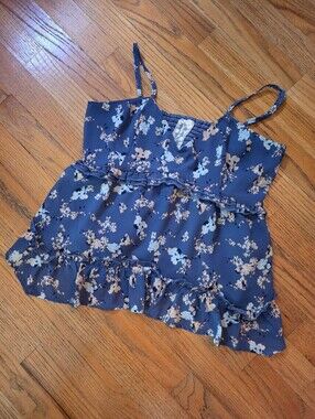 Sadie & Sage Navy Floral Ruffle Camisole Size M